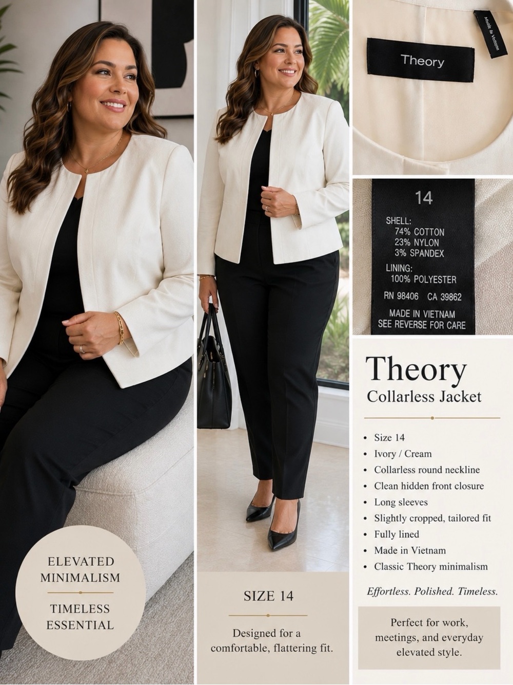 Theory Ivory Collarless Women's Jacket